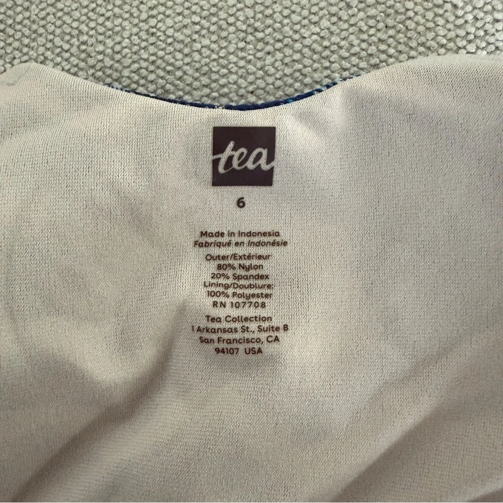 Tea Girls Swim Suit Top Rashguard - Blue with waves-Size 6